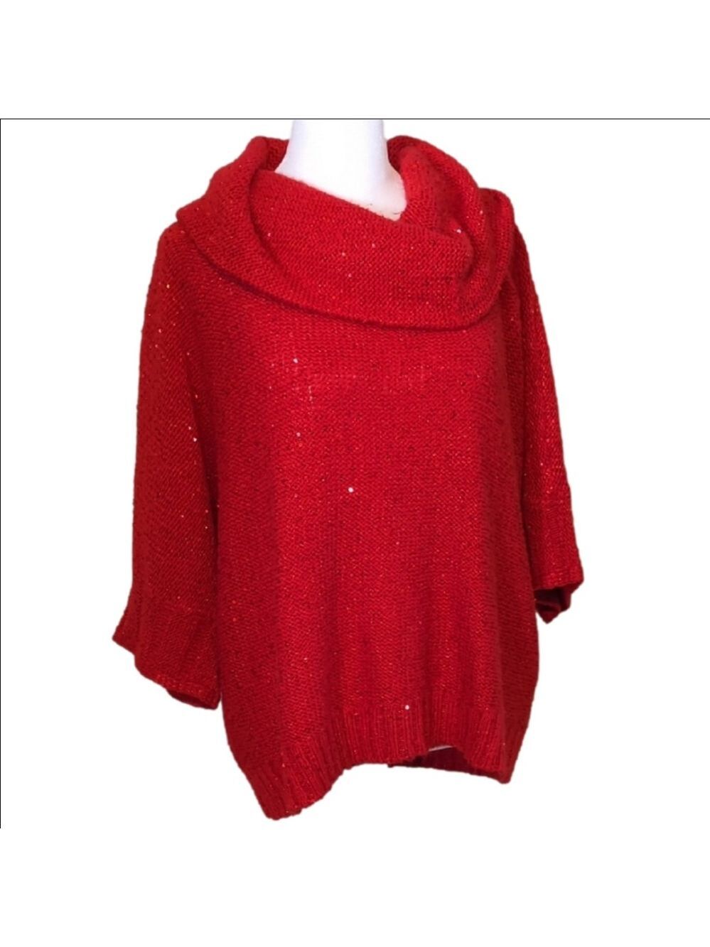 Chico's Red Glitter Turtleneck Sweater XL